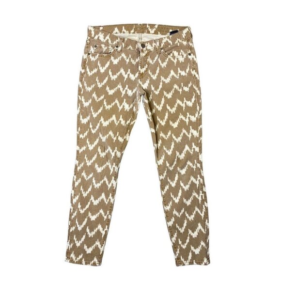 7 For All Mankind Womens The Cropped Skinny Jeans Brown Ikat Print Size‎ 27 - Picture 2 of 7